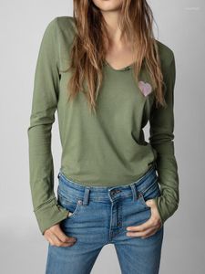 女性用Tシャツスーパーシック長袖シャツ女性用レタープリントラブドリルvネックコットン女性