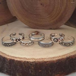 Anklets 2023 7-piece Retro Alloy Foot Ring Women's Fashion Carved Hollow Opening Multi- Set