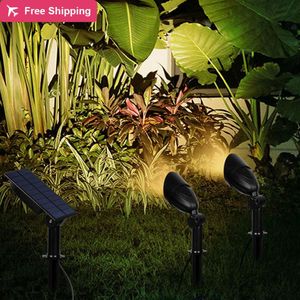 LAWN LAMPS 10pc LED Solar Spotlight Lights Outdoor IP65 Vattentät säkerhet Double Head Landscape för flaggträd