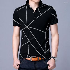 Polos de polos masculinos Marca de verão masculino Moda Camisas Polo Padrão de algodão Imprimir Slim Fit Tops masculino respirável camisa