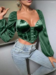 Camisetas femininas Black Slave Long Puff Manuve Mulheres elegantes Top e blusa Primavera outono 2023 Sexy Backless Crops Tops Solid Fashion Blusas J