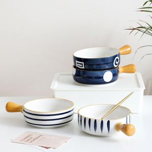 Ciotole Ciotola giapponese Qingyao con manico singolo Noodle da forno in ceramica Insalata per colazione domestica