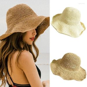 Chapéus largos de aba garoa de verão Raffia Sun Hat Floppy For Women Beach Panamra Straw Dome Bucket Femme Shade Eger22