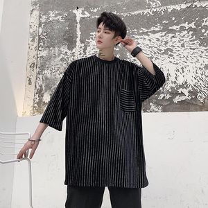 Men's T Shirts Male Punk Gothic Streetwear Hip Hop Loose Casual Tshirt Black Tees Men Summer Short Sleeve Diamond Striped Shirt