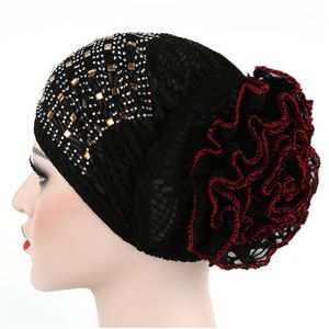 Beanies Beanie/Skull Caps 2023 Women Floral Lace Turban Hat India Cap med Diamond Hairnet Muslimers Chemo Flower Bonnet Beanie for Women1