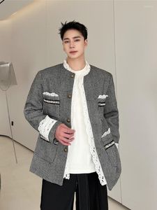 Herrjackor Syuhgfa herrkläder 2023 Spring Autumn High Quality Loose Lace Coat Korean Streetwear Single Breasted for Man