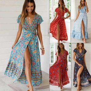 صيف غير رسمي بيع العطلة فستان طباعة الأزهار المثيرة ملابس المرأة