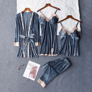 Damen-Nachtwäsche, Samt-Pyjamas, Nachthemden, Samt-Pyjama-Anzüge, Damen-Camisole-Pyjamas, vier Sets aus neuem Samtstoff