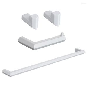 Bath Accessory Set 4-PCS Stainless Steel Wall Mounted White Bathroom Hardware Single Towel Bar Paper Holder 2-PCS Hook