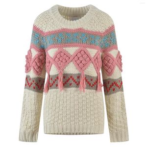 Kadın Sweaters 2023 Retro El Yapımı Tığ işi 3D Ball Sweater Sakulaklar Vintage Woman V Boyun Uzun Kollu Jumper Günlük Jersey Bahar