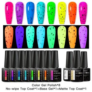 Nail Art Kits ACROSS Luminous Glitter Color Gel Polish Set Base Matte Top Coat Soak Off UV PolishNail