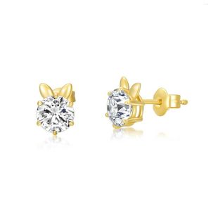 Stud Earrings YFN 14K Real Gold 5.5mm Moissanite For Women Girls Yellow Cute Jewelry Gift