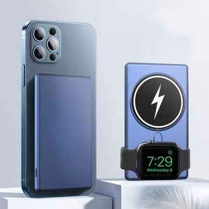 Banco de energia magnética de 5000mAh para iPhone 14 13 12 Pro Max Smart Watch Indução Indução sem fio Carregamento rápido Bateria externa