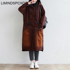 Kopa damski Limindspcxqq 2023 Brown Loose Hooded Women Vintage długi wiatrobak Ladies Harajuku Casual Winter Clothing Phyl22