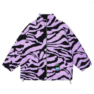 Herr ner Lacible Hip Hop Zebra Pattern Parka Jackor Men Streetwear Retro Lambool Jacketrockar 2023 Winter Harajuku Warm Outwear