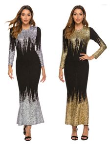 Casual Dresses Autumn Winter Women Long Dress Fashion Printing O-Neck Sleeve Gold Mermaid Woman Sexy Slim Fit Party Big Size