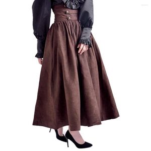 Kjolar brun goth kjol länge för kvinnor vuxna vintage gotisk steampunk hög midja promenad cosplay halloween vinter
