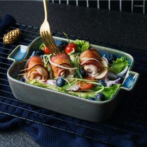 Plates Ceramic Plate Rectangular Dish Dinner Baking Pan Baked Deep Bowl Household Tray With Double Heat Resistance 1pcs