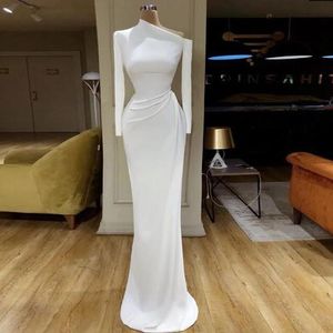 Casual Dresses Elegant White Long Satin Mermaid Evening Party 2023 Real Image Fullärmar Formell prom Gown Dubai Vestito da Donna