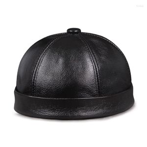 Berets Spring/Winter Women Genuine Leather Retro Watermelon Thin Beanie Hats Male Casual Caps Female Black/Red Boonie Hat Bonnet Mujer