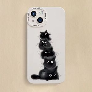 Cassa del telefono del gatto delle bricchette di carbone del fumetto del silicone di modo adatta per iphone14 13 12 pro max Custodia del telefono protetta all-inclusive