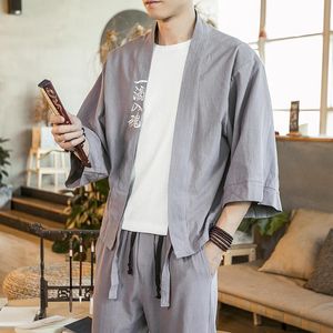 Men's Jackets Chinese Style Seven-sleeved Linen Cardigan Japanese Robe Wind Jacket Cotton Kimono