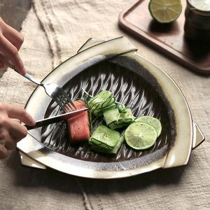 Plates Creative Japanese Style Kiln Change Pottery CharacteristicRestaurant Tableware Sushi Plate Salad Dessert