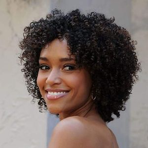 Afro Verworrene Lockige Perücken Volle Maschine Kein Kleber Perücke Echthaar Perücken Für Balck Frauen Remy Brasilianische Kurze Kinki Curl pixie bob 130% dichte