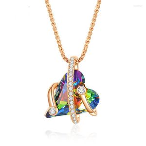 Pendant Necklaces Cute Romantic Heart Shaped Women Necklace Luxury Crystal Rose Gold Plated Mothers Day Jewelry Gift Items
