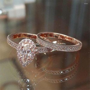 Rings Rings Choucong Brand زوجين المجوهرات الكلاسيكية 925 Sterling Silver Rose Gold Fill Water Drop 3A Zircon Women Wedding Ring