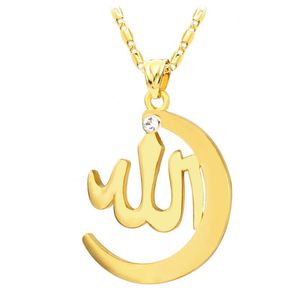 Pendant Necklaces Moon Shaped Yellow Gold Filled Islam Muslim Necklace Trendy Men Women Religious Jewelry
