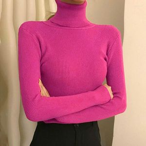 Women's Sweaters 2023 Women Pullover Turtleneck Autumn Long Sleeve Slim Elastic Korean Simple Solid Color Top Purple Sweater Female High