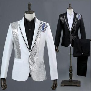 Herrenanzüge, Blazer, Blazer, Herren, formelle Kleidung, neueste Mantel-Hose-Designs, Hochzeitsanzug, Po-Studio, bunte Diamant-Hochzeit für Weiß