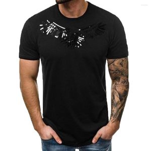 Men's T -skjortor Summer Shirt Classic broderi Korta ärmar Fashion Round Collar Black 2023 Streetwear Sport Eagle Print