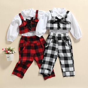 Set di abbigliamento Fashion Toddler Girls 3PCs Autunno Outfit a manica lunga abbottono pantaloni camisole camicia da camicia