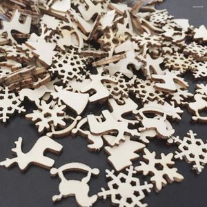 クリスマスデコレーション100pcs/pack漫画チップウッドミニツリーサンタクロース雪だるまディアクリスマスパーティーの装飾品工芸