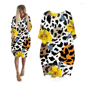 Vestidos casuais vestido de bolso batwing feminino camuflado 3d estampestres de rua longa manga longa midi harajuku roupas punk roupas de leopardo