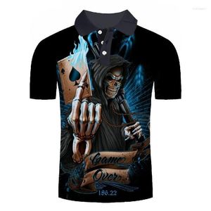 Męskie polo 2023 Męskie koszulę polo moda czaszka poker 3D Print krótkie rękawy Summer Casual Homme Tops