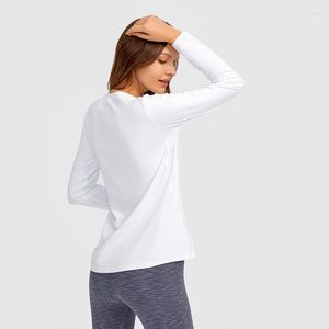 Aktiva skjortor Sexiga kvinnor långärmad t-shirt yoga skjorta stretch naken sport topp slim gym fitness kläder kör träning snabb torr höst