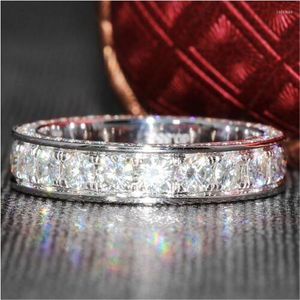 Ringos de cluster Eternidade 3 Linha Laboratório completo Anel de diamante Branco de noivado de ouro para mulheres Jóias de festas de declaração de noivas