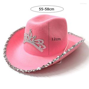 Szerokie brzegowe czapki 2023 Pink Cowboy Cowgirl Hat Western Tiara For Women Girl Caps Costume Costume Party ELOB22