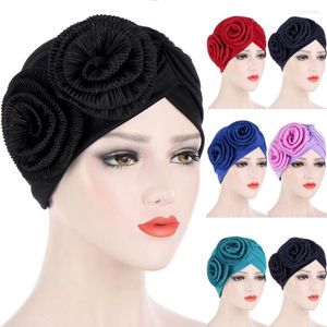 Etniska kläder Kvinnor Fashion Solid Color Poue Cross Inner Hijabs Cap Big Flower Head Wrap Scarf Muslim Turban Ready to Wear