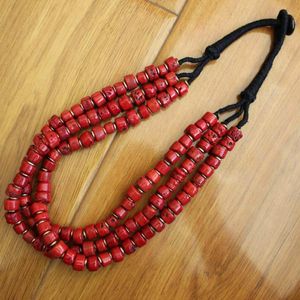 Kedjor etniska tibetanska röda lampor glas pärlor halsband handgjorda nepal 3 rader kvinnor halsbas