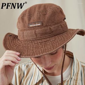 Berets PFNW Spring Autumn Men's Japan Style Fashion Outdoor Camping Fishing Sunshade Hat Tide Button Down Cowboy Fisherman Cap 12A7881