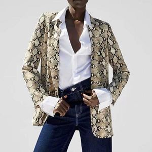 Женские костюмы Blazers Snakeskin Print Print Casual куртка костюм Blazer Женщина с надписью с воротником кардиган одноножка леопардовые топы