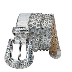 Punk White Rhinestone Belt Women Designer Leather Strap Diamond Bing Belt Western Cowboy Girls Fashion Belt for Jeans Men