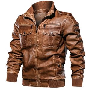 Men's Fur & Faux Motorcycle Leather Winter Jacket Men Casual Outwear Coat Windbreaker Jackets Drop
