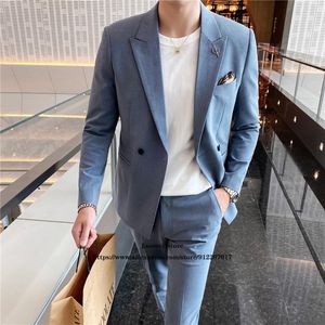 Men's Suits & Blazers Fashion Casual Slim Fit Mens 2 Piece Jacket Pants Sets Formal Business Blazer Masculino Groom Wedding Tuxedo Costume H