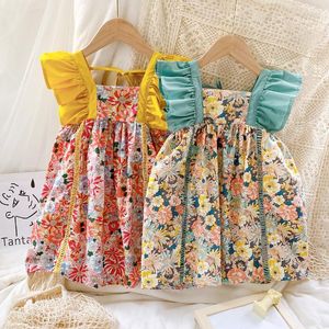 Girl Dresses Toddler Kids Baby Girls Summer Sleeve Flower Knee-length Children Casual Clothes Pretty Princess Costume 1-6Y