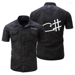 Camisetas masculinas 2023 camisa jeans masculina manga curta casual solta jaqueta jeans personalizada verão alta qualidade chemise gota